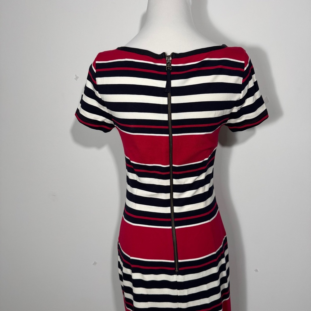 Banana Republic Red Black White Striped Short Sleeve‎ Sheath Dress Size 2 - Picture 4 of 12